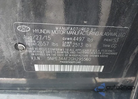 2016 Hyundai Sonata Sport из США, поврежденный, VIN 5NPE34AF2GH295560